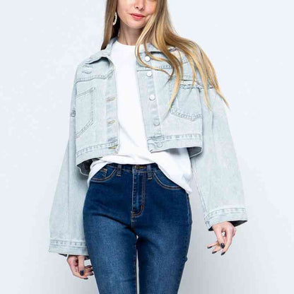 Fashionable Collared Denim Jacket