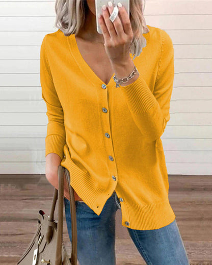 Women's Knitted Button-Up V-Neck Top