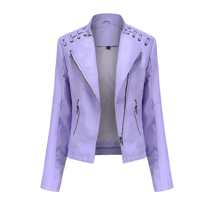 Women's Black Leather Jacket Zipper