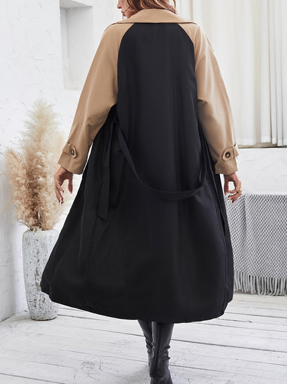 Moderne Damen-Trenchcoat Farbblock-Design - IdealeKleiden