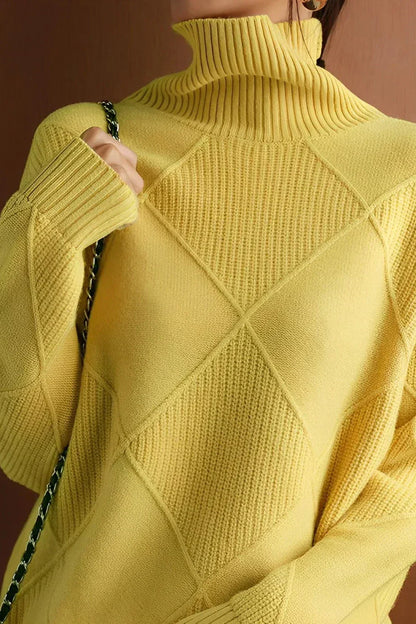 Elegant Diamond Knit Women's Turtleneck Sweater