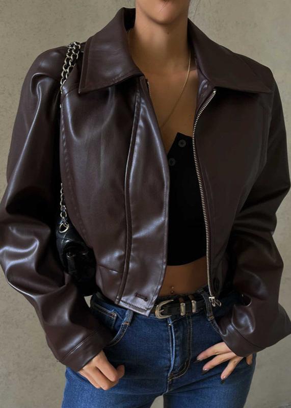 Chic Leather Jacket Zipper PU Leather Coat American