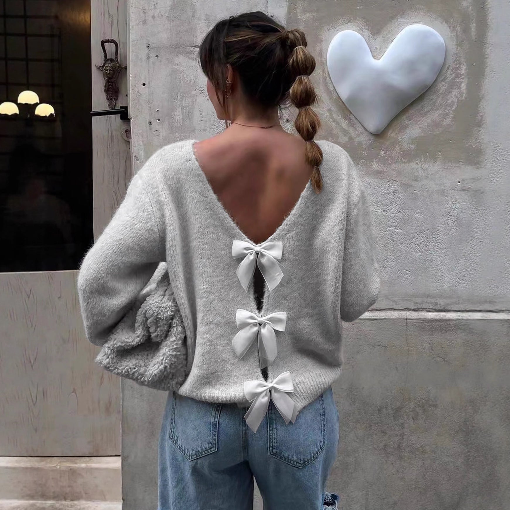Damen Pullover Rückenausschnitt Trendy - IdealeKleiden