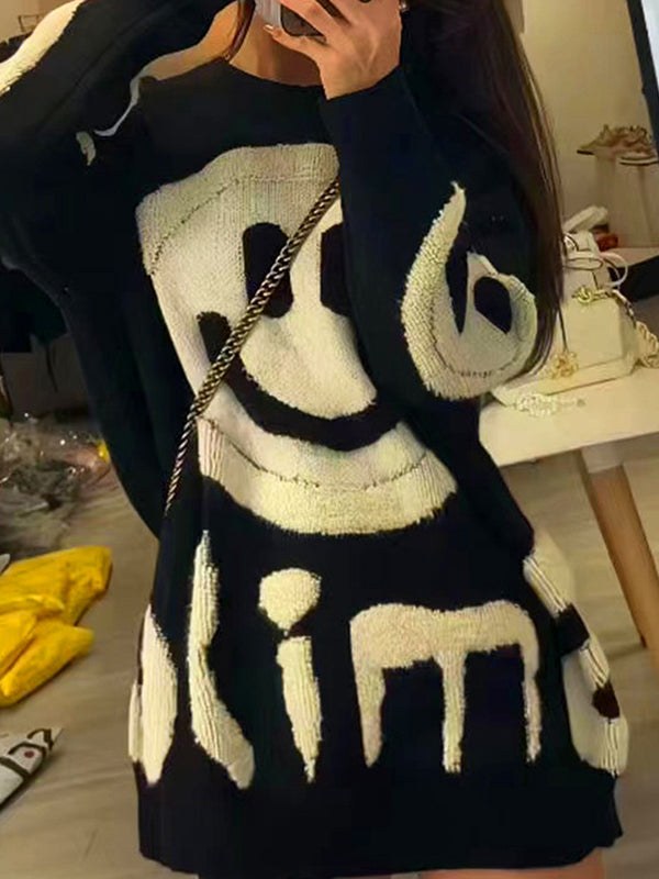 Farbenfrohes Y2K Kleid Smile Print Oversized Pullover
