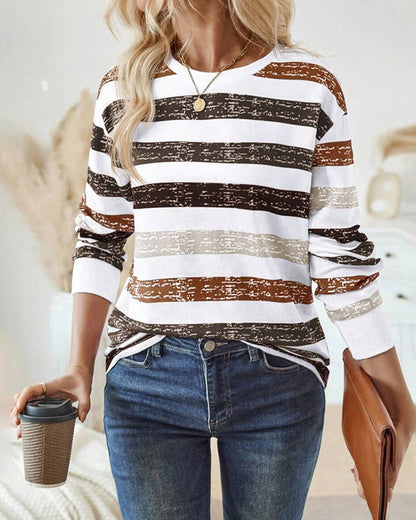 Round Neck Dress Long Sleeve Striped Pattern