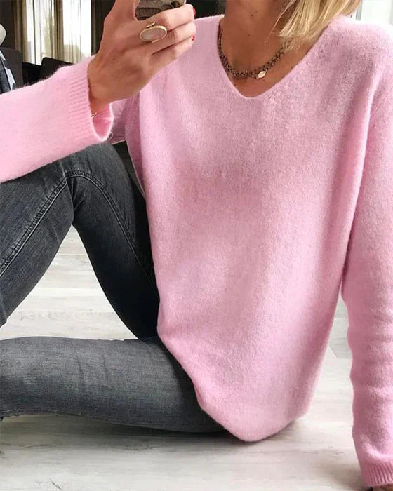 Eleganter Einfarbig Pullover Langarm - IdealeKleiden