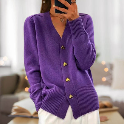 Women's Cardigan Heart Buttons Elegance