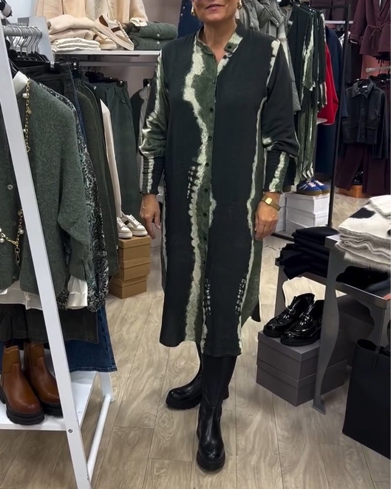 Chic Shirt Dress Women Stand-up Collar Style