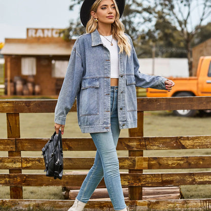 Große Damen Denimjacke Bequem Oversized - IdealeKleiden