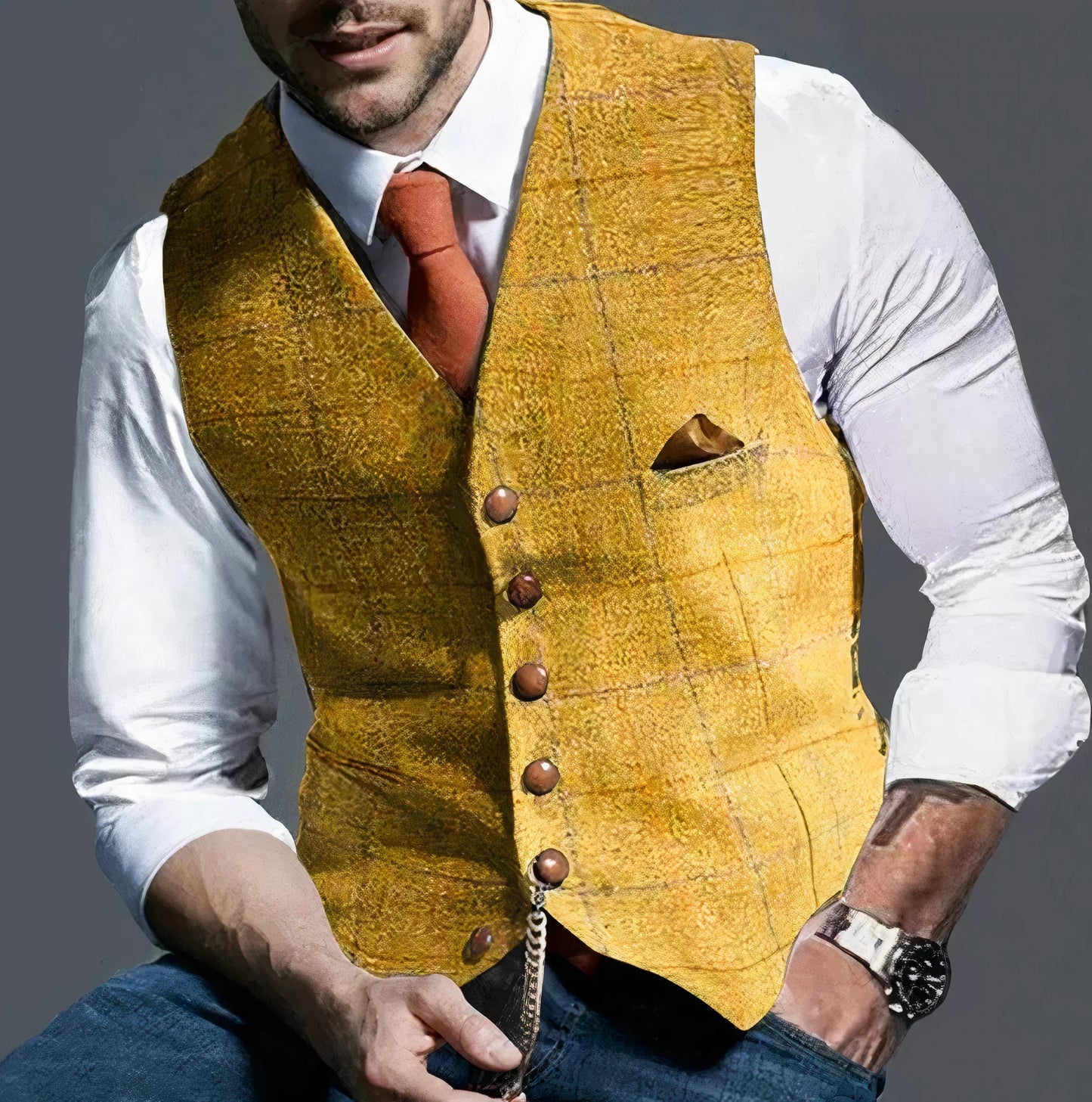 Fashionable Plaid Vest Men's Elegant
