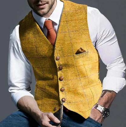 Fashionable Plaid Vest Men's Elegant