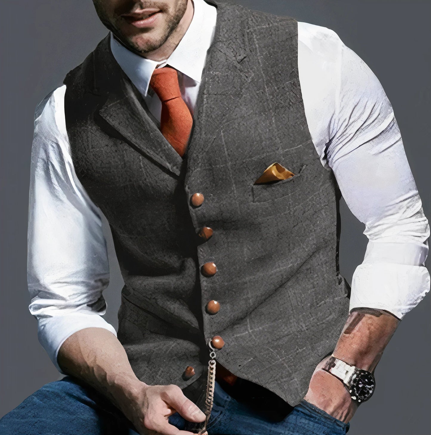 Fashionable Plaid Vest Men's Elegant
