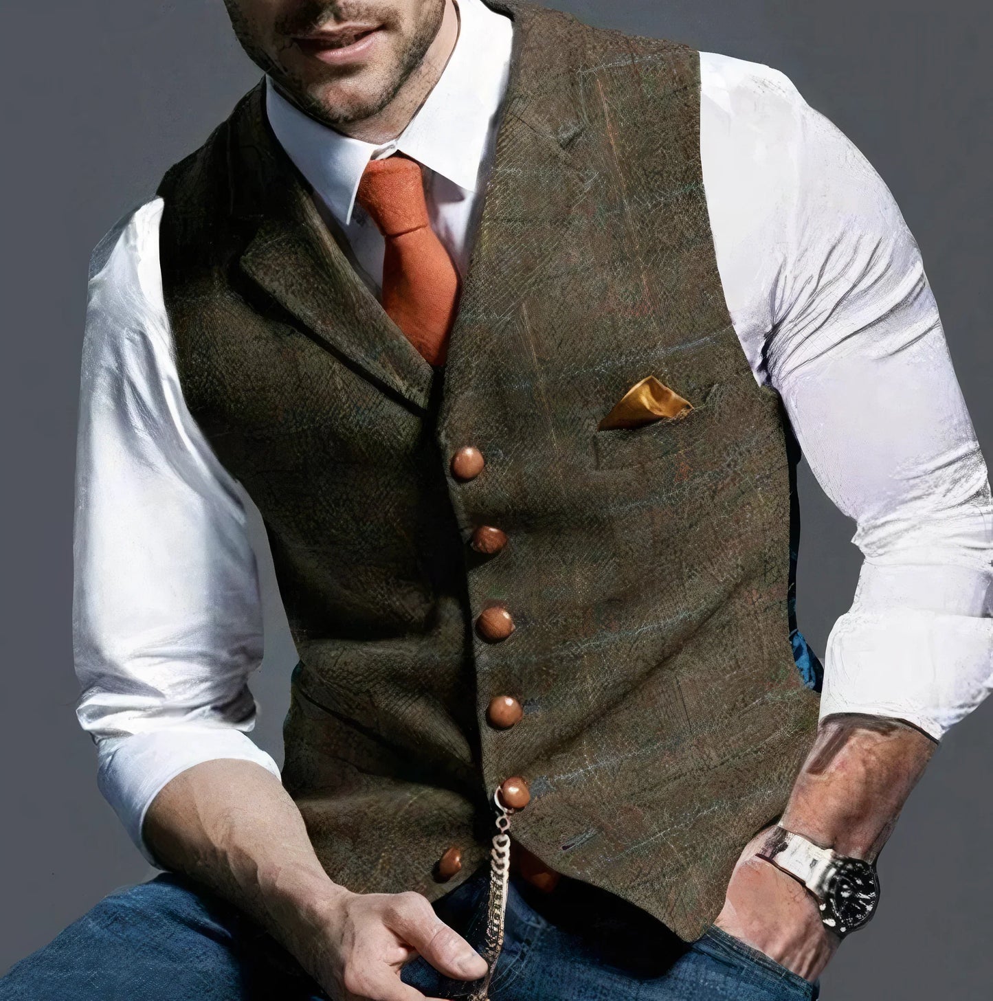 Fashionable Plaid Vest Men's Elegant