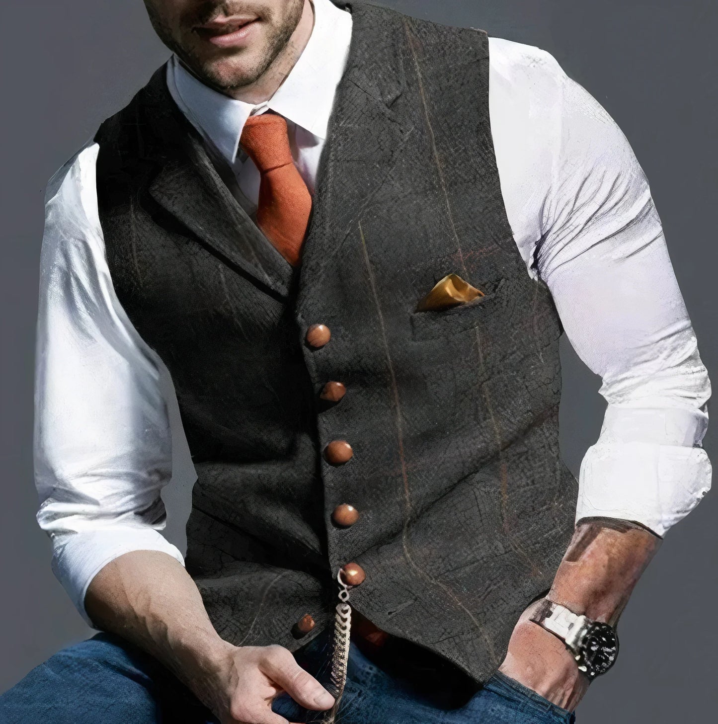 Fashionable Plaid Vest Men's Elegant