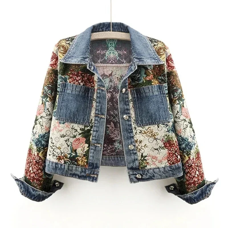 Summer Denim Jacket Floral Print Women