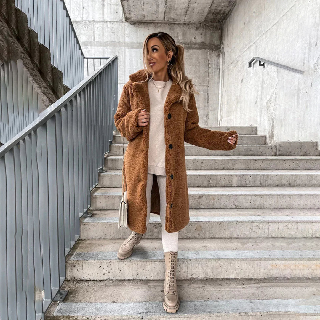 Elegant Women's Long Black Luxury Coat