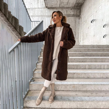 Elegant Women's Long Black Luxury Coat