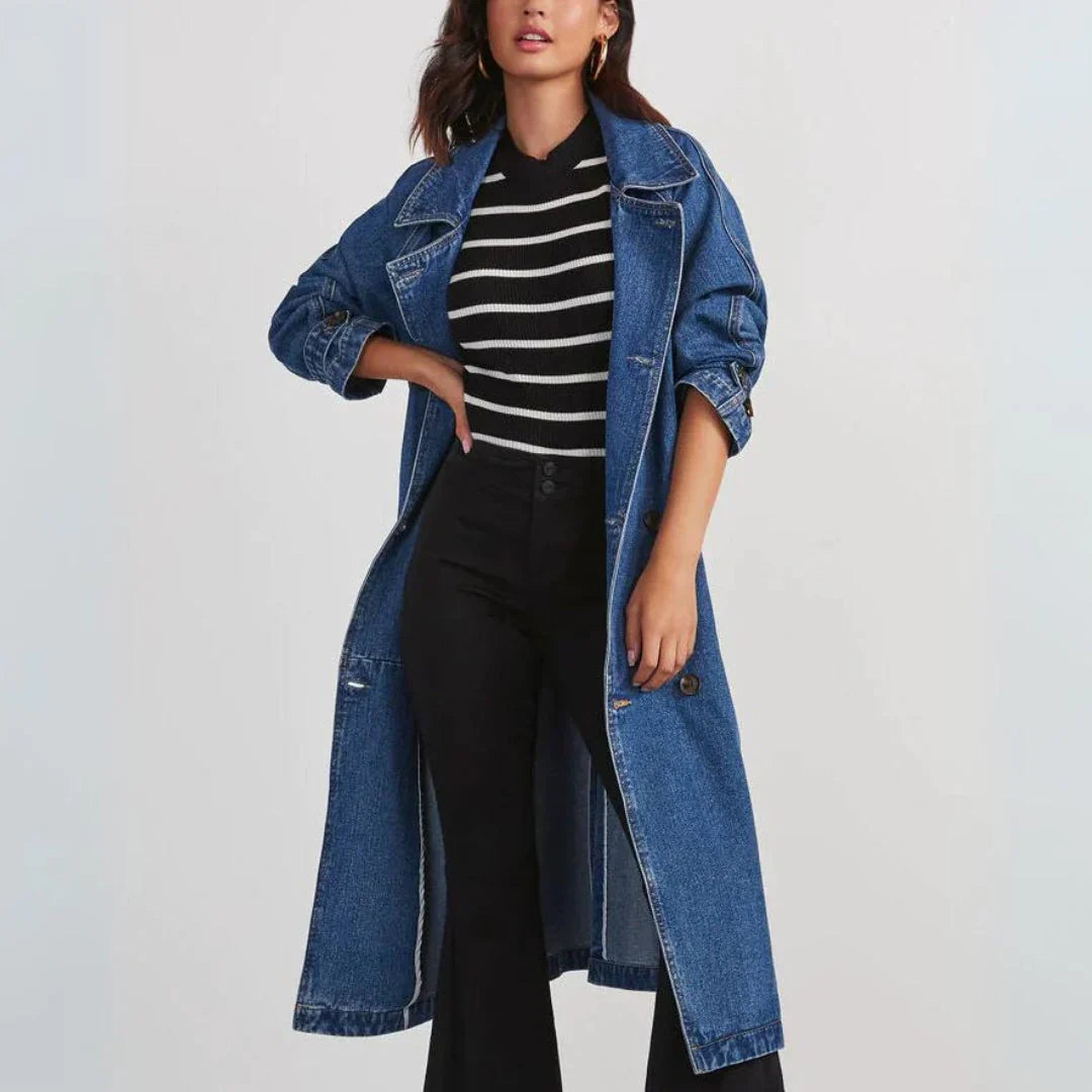 Lang Mantel Damen Gürtel Knöpfe Eleganz - IdealeKleiden