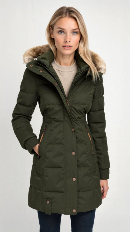 Warme Damen Winterjacke mit Kapuze Isoliert - IdealeKleiden