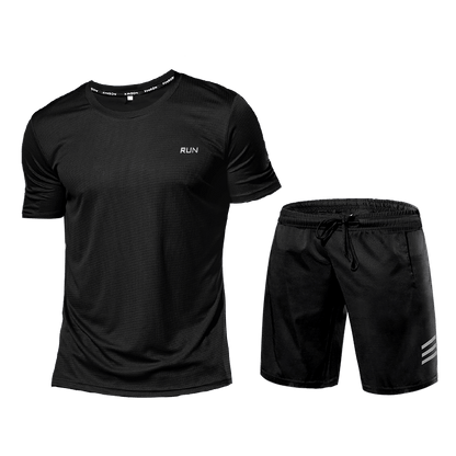 Men's Fitness Set - Two-Piece Sports Tracksuit Shorts and T-Shirt