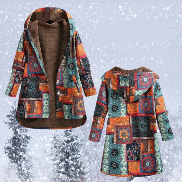 Boho Floral Print Women's Winter Coat