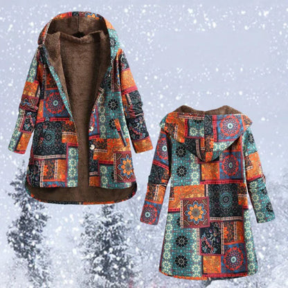Boho Floral Print Women's Winter Coat
