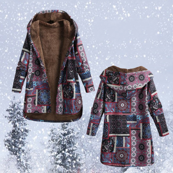 Boho Floral Print Women's Winter Coat