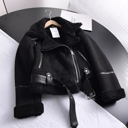 Elegante Damen Winterjacke Wildleder