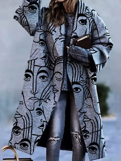 Women's Long Winter Coat Lapel Collar Elegant