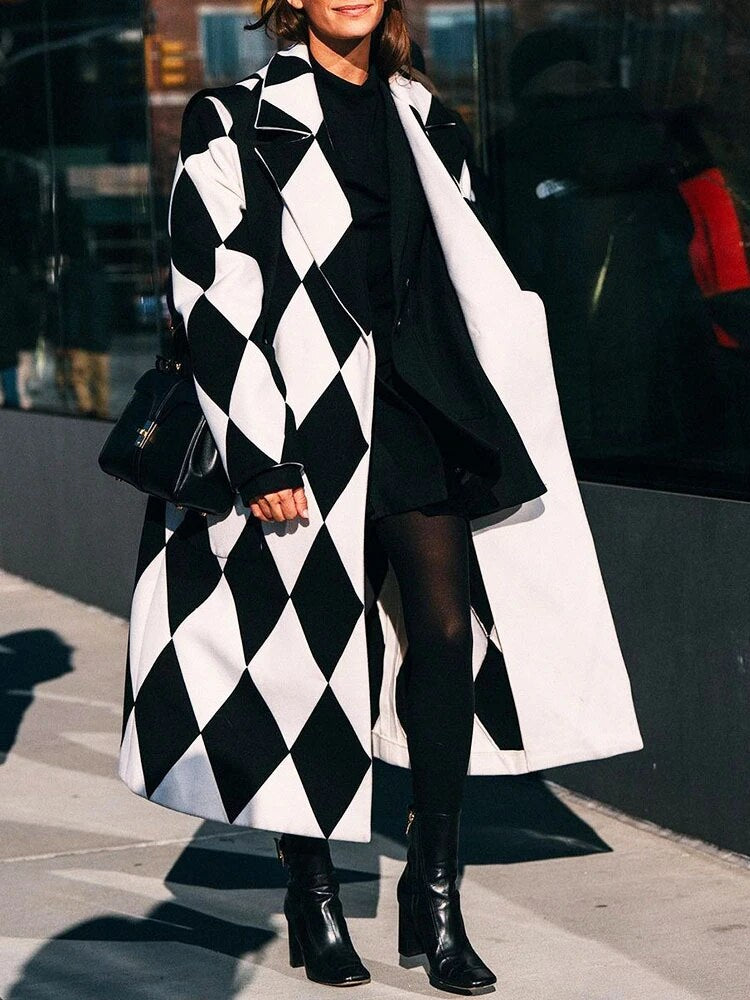 Elegant Women's Long Coat with Lapel Collar