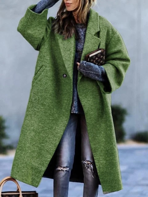Women's Long Winter Coat Lapel Collar Elegant