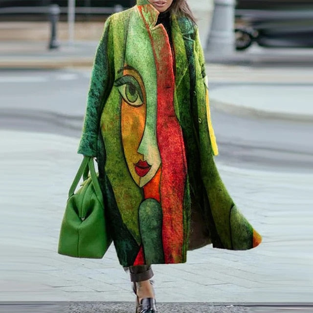 Women's Long Winter Coat Lapel Collar Elegant