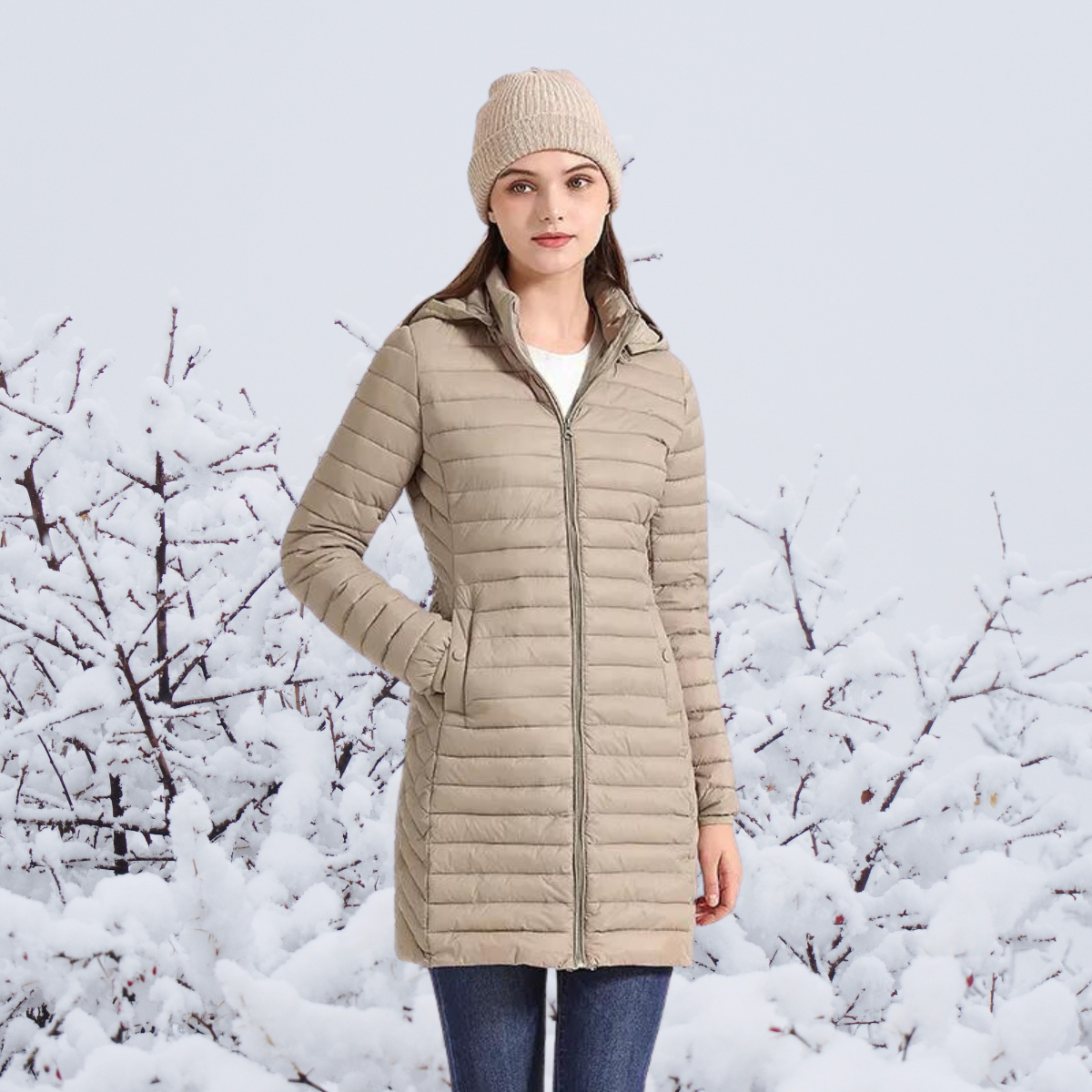 Damen Winterjacke Lang Warm Gepolstert Kapuze - IdealeKleiden