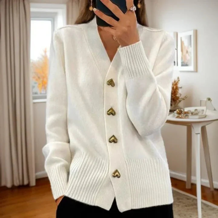 Soft knit cardigan with heart buttons for women