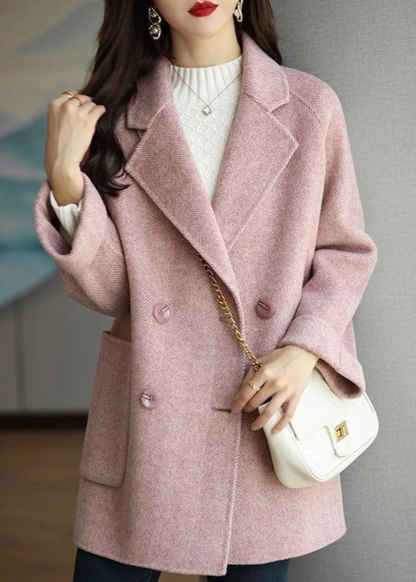 Elegant Women's Trench Coat Wool Blend with Double Buttons