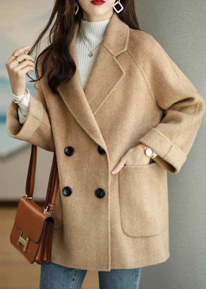 Elegant Women's Trench Coat Wool Blend with Double Buttons