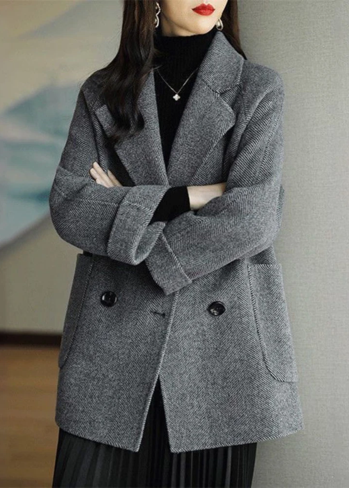 Elegant Women's Trench Coat Wool Blend with Double Buttons