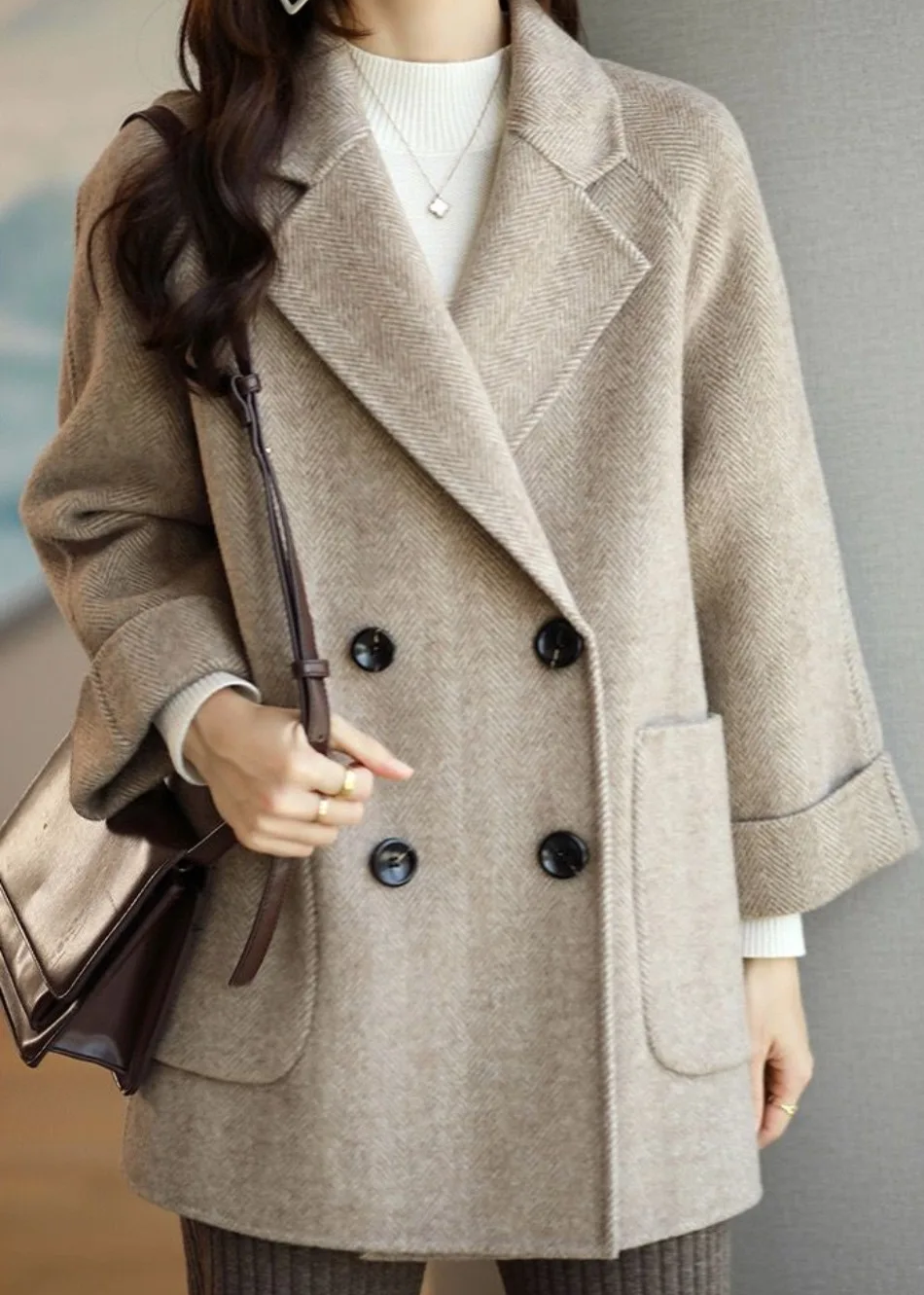 Elegant Women's Trench Coat Wool Blend with Double Buttons