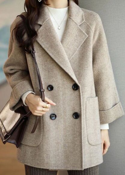 Elegant Women's Trench Coat Wool Blend with Double Buttons