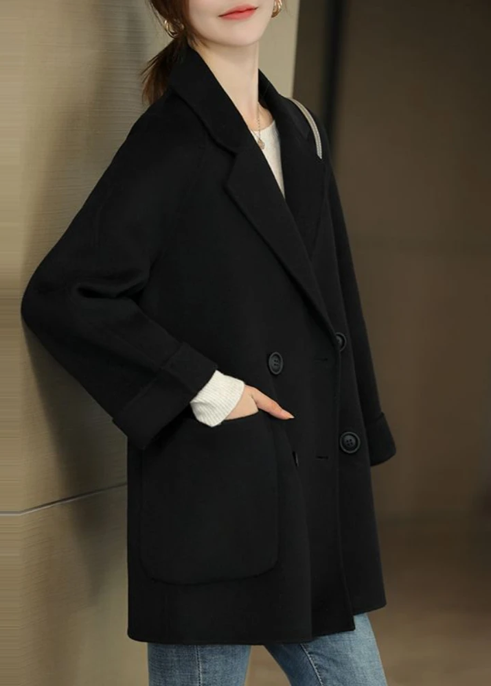 Elegant Women's Trench Coat Wool Blend with Double Buttons