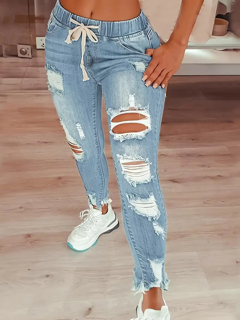 Röhrenjeans Mit Kordelzug Elastisch Komfort - IdealeKleiden