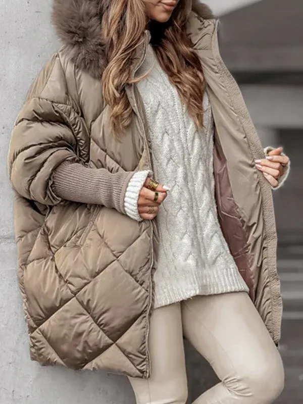 Women's Winter Coat Long-sleeved with Fur Trim