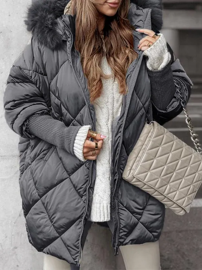 Women's Winter Coat Long-sleeved with Fur Trim