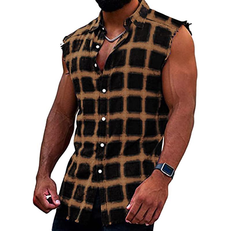 Men's Plaid Sleeveless Casual Shirt