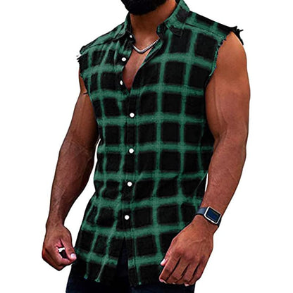 Men's Plaid Sleeveless Casual Shirt