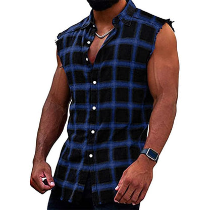 Men's Plaid Sleeveless Casual Shirt