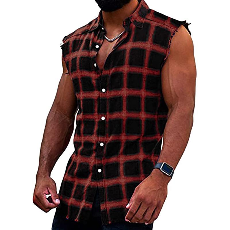 Men's Plaid Sleeveless Casual Shirt