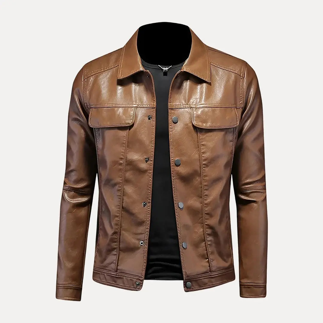 Fashionable Leather Jacket Adventure Look