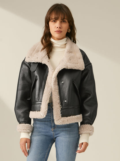 Lined Leather Jacket Warm Flight Style