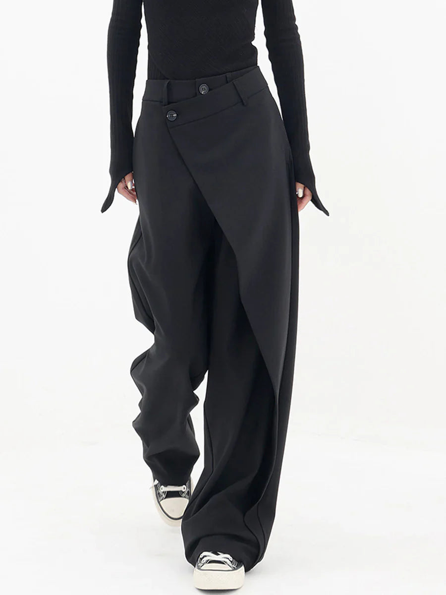 Women's Wide Leg Trousers with Buttons